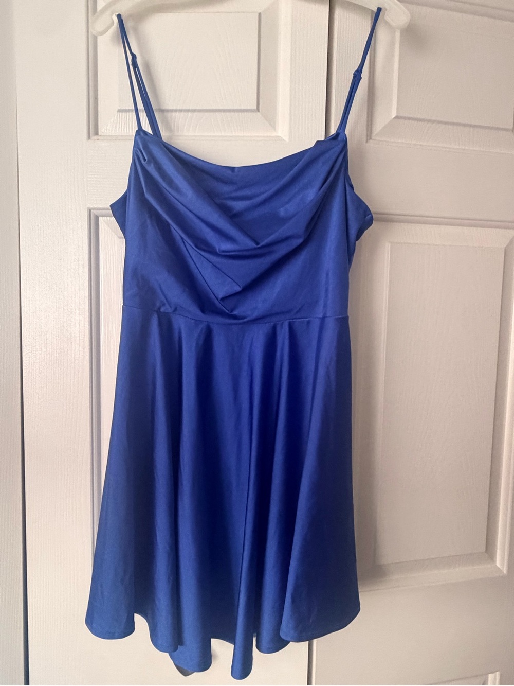 City Studio Cobalt Blue Cowl Neck Spaghetti Strap Mini Dress